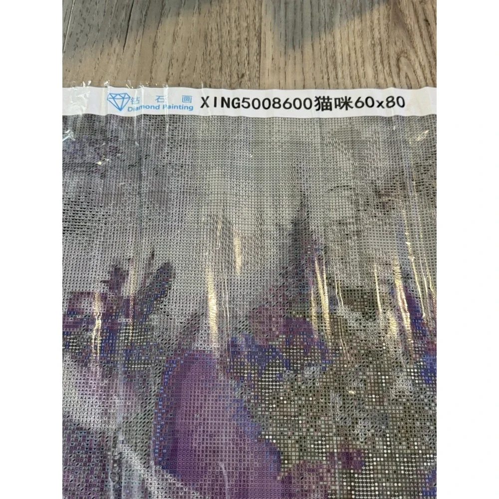 HUGE! New Diamond Painting Art Kit-Cat In lilac Lavender Easter‎ Hat 31x23 Read